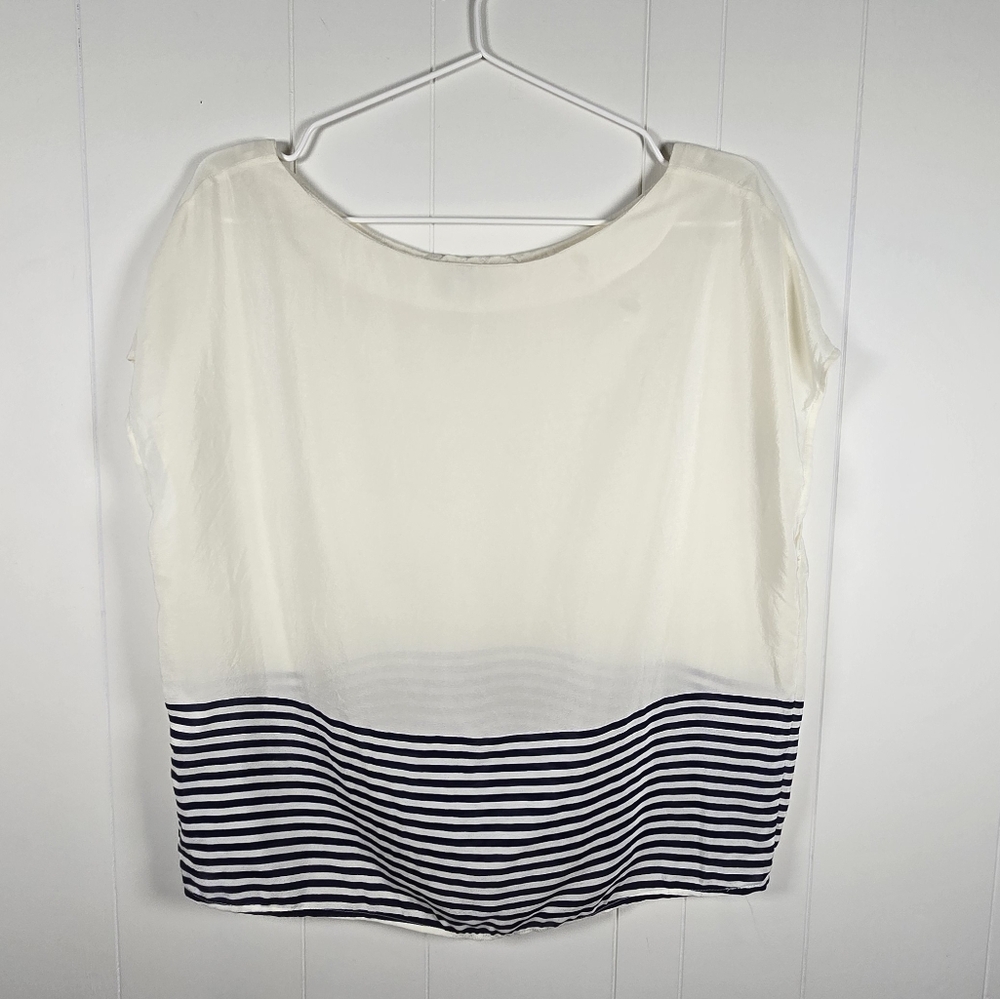 Joie Small Silk Ivory Blouse with Navy Stripes